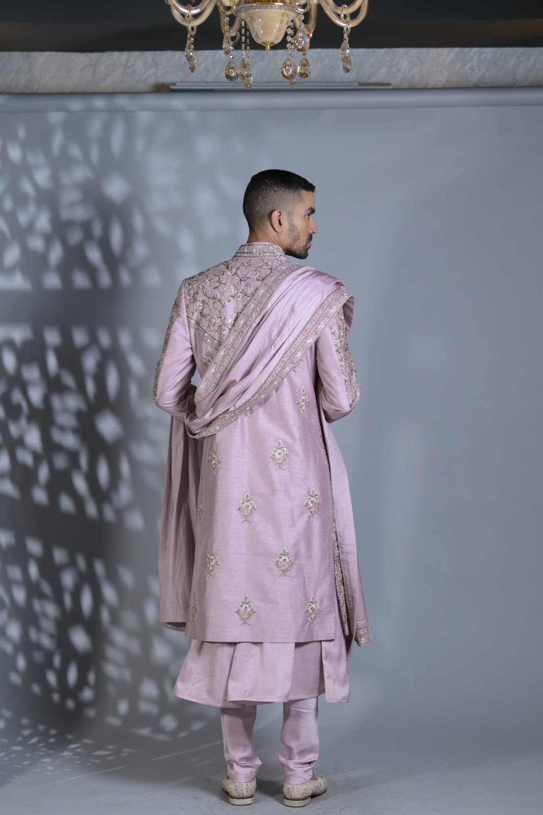 Lilac Purple Silk Shervani Set