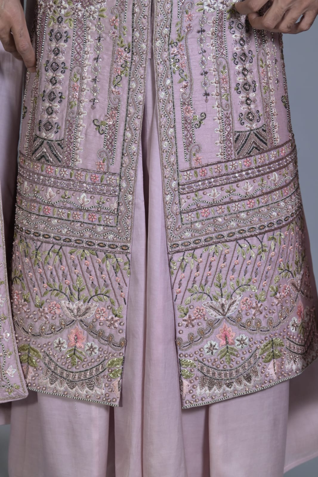 Lilac Purple Silk Shervani Set