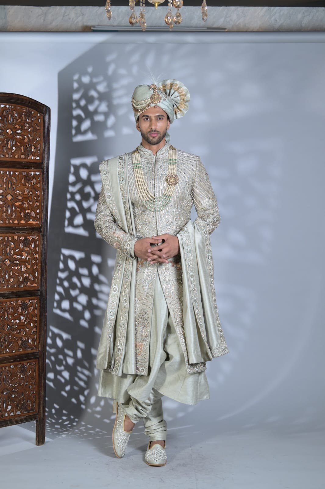 Smoke Grey Sherwani Set With Matching Churidar