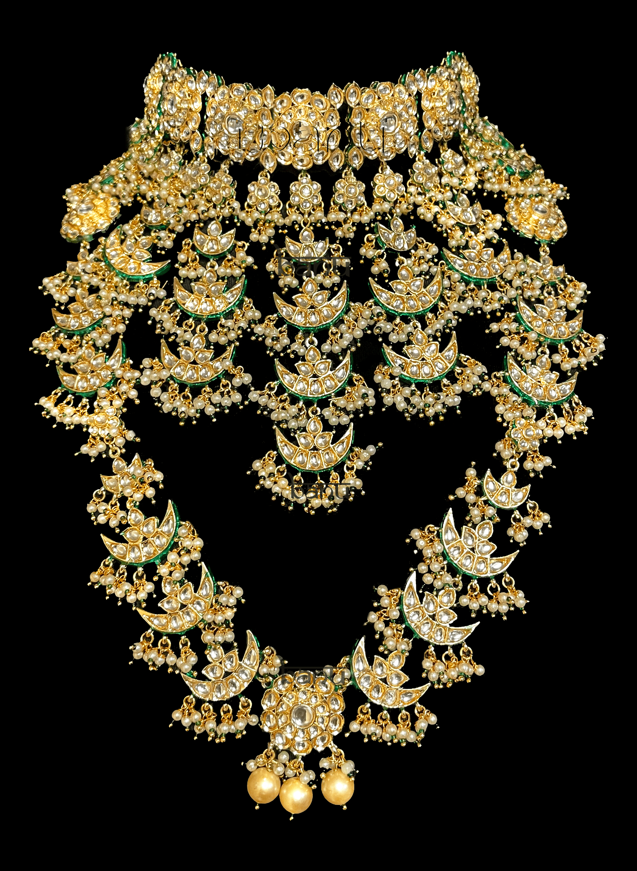 Neerja - Bridal Choker w/ Long Necklace, Earrings of Kundan for Indian Brides