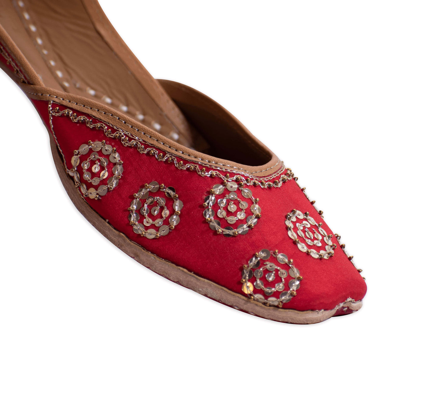 Red Punjabi Designer Jutti for ladies with sequin embroidery