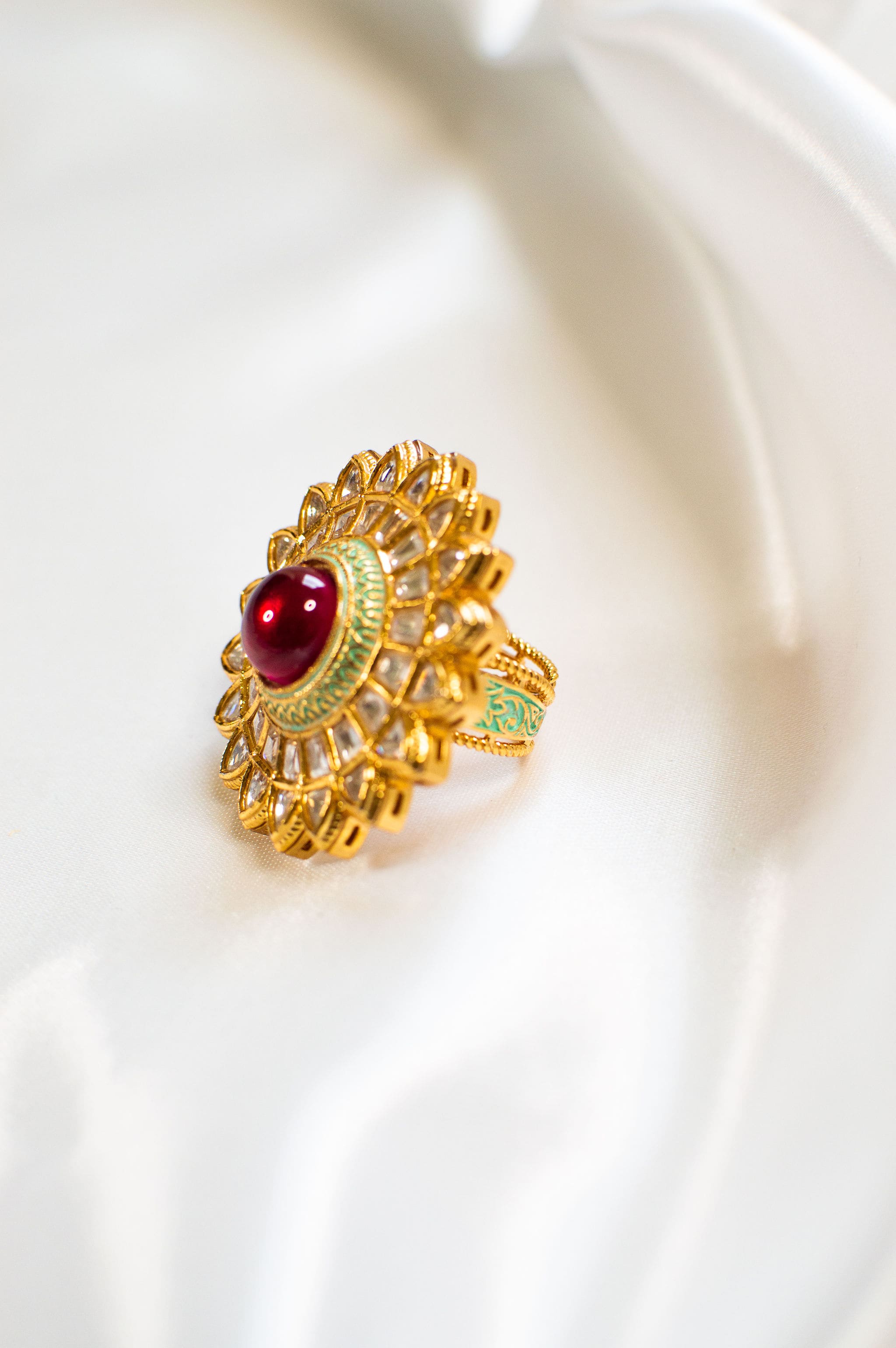 Pihu Ruby Kundan Women's Ring~Modern Indian Fine Jewelry