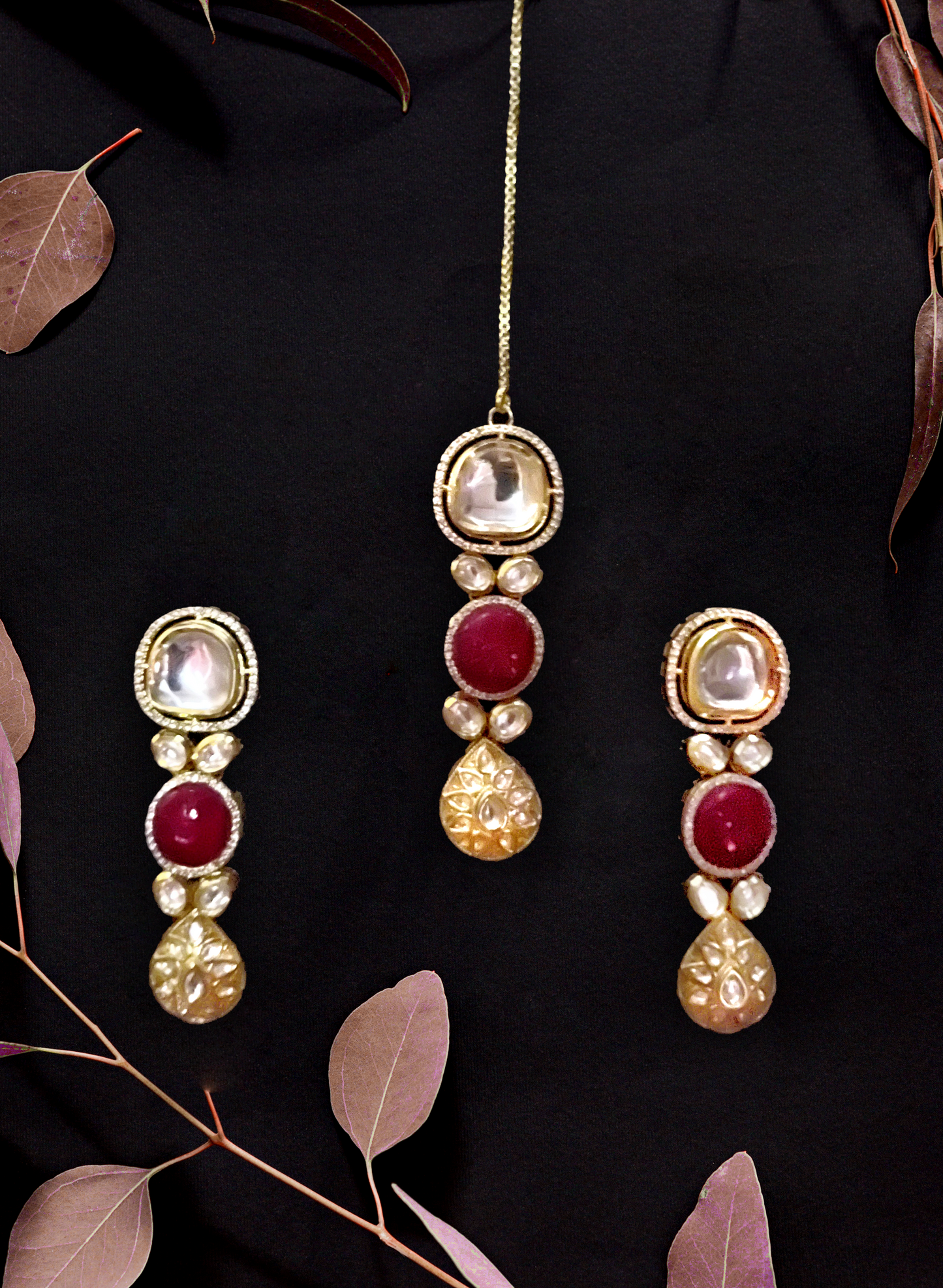 Ruby Kundan tikka set jewelry