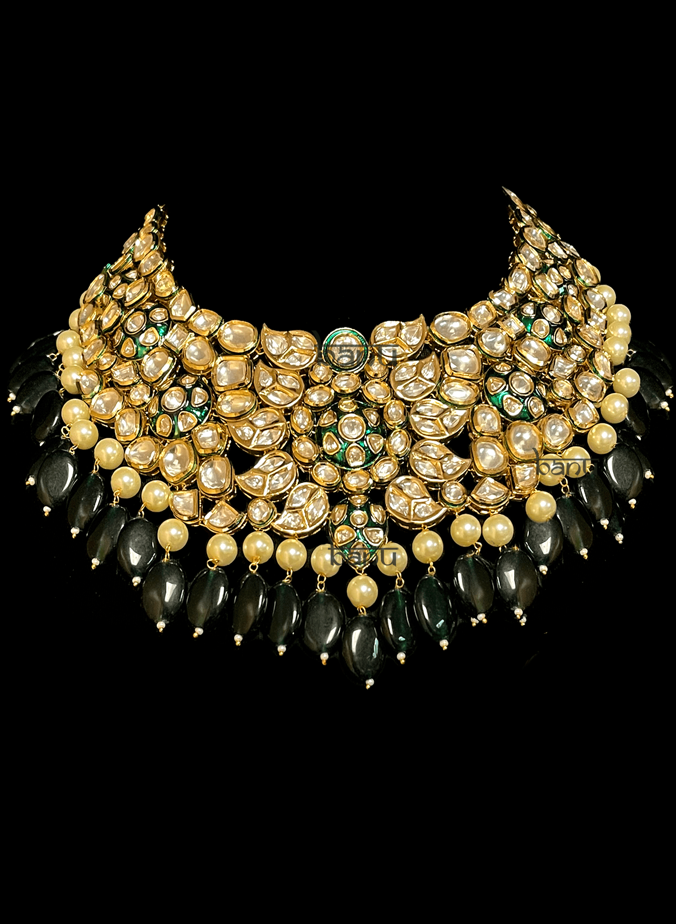 Nirvaan - Indian Bridal Jewelry Choker & Earrings of Kundan & Emerald for Brides