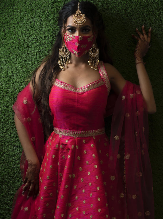 Load image into Gallery viewer, Knee-length Fuchsia Pink Short Anarkali
