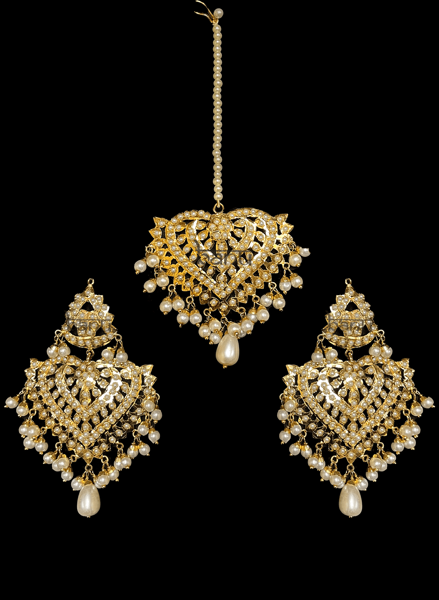 Kaza - Modern Indian Bridal Jewelry w/ Long Jadau pearl necklace & pendant