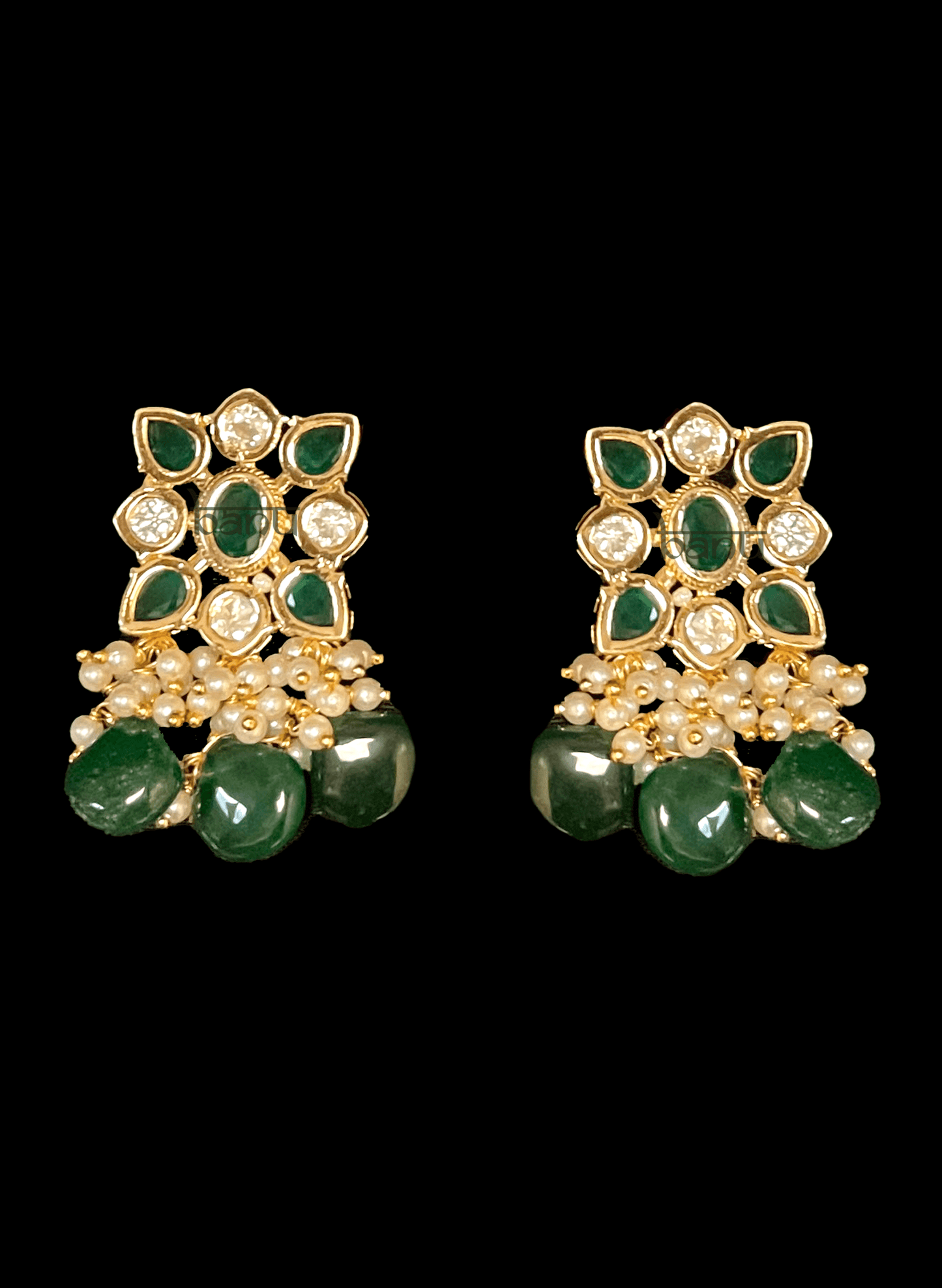 Kesir - Indian Pearl Jewelry Choker & Earrings of Kundan & Emerald for Ladies'