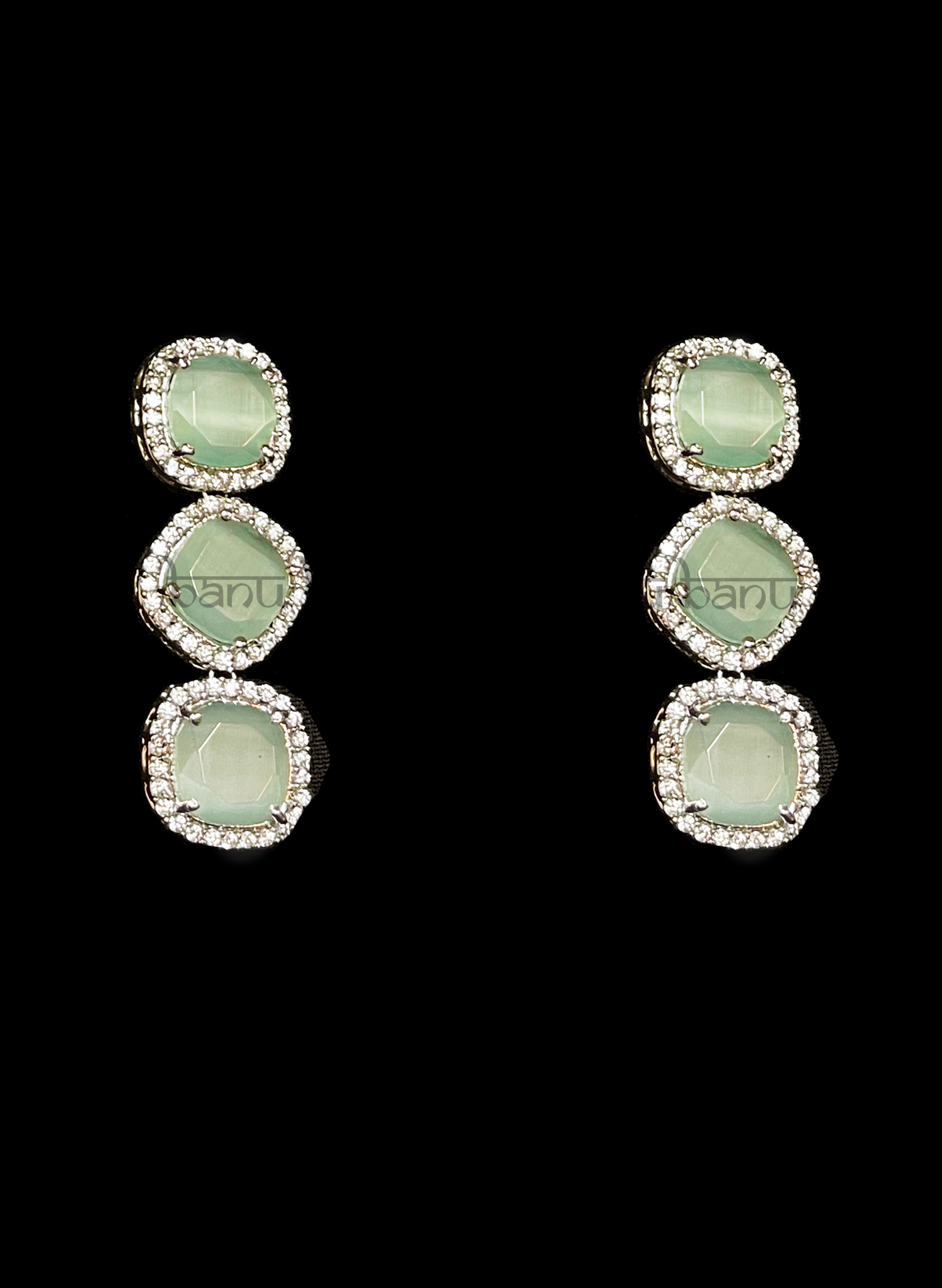 Green CZ stone dangle earrings