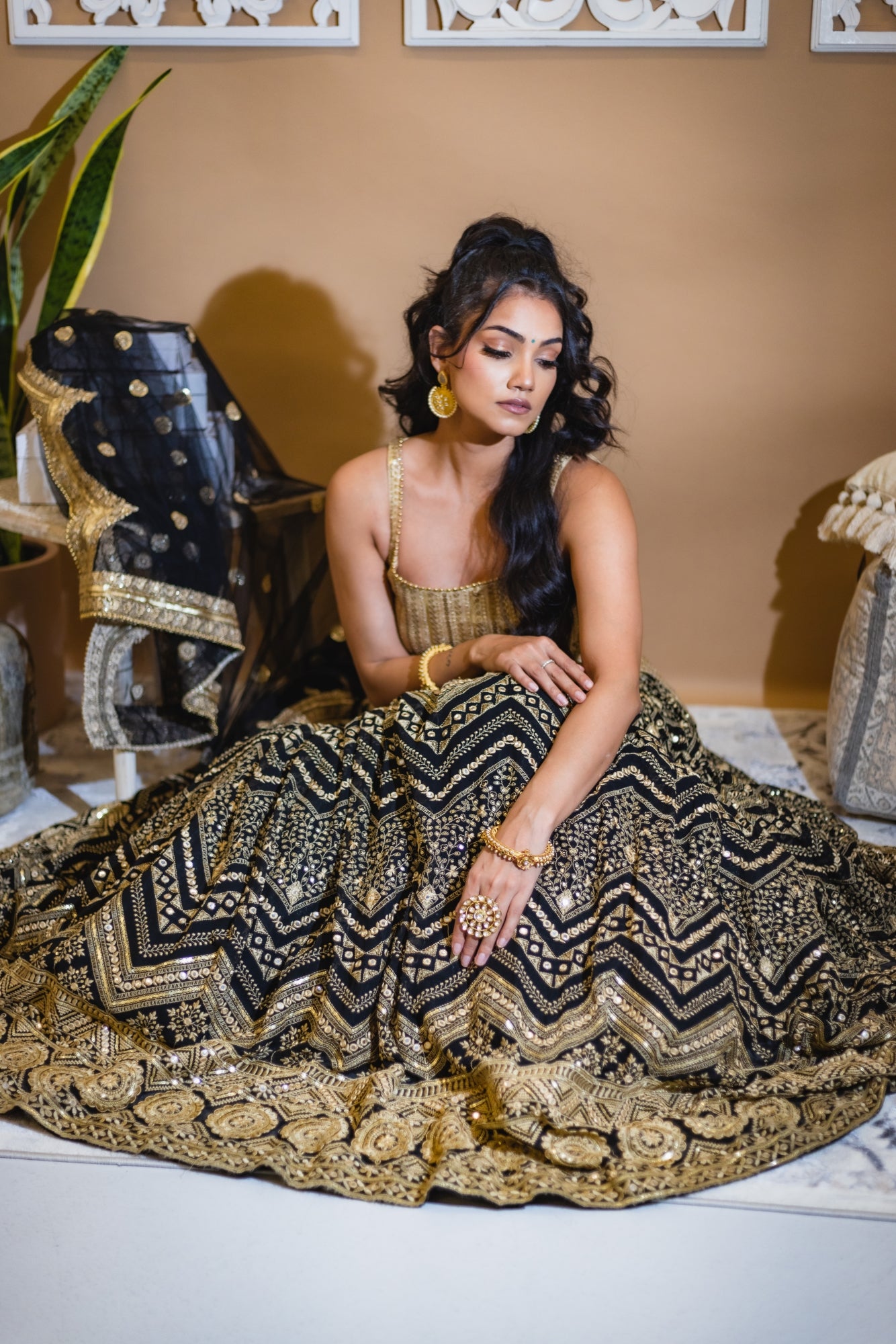 Looking for authentic Lehenga then buy Black AND GOLDEN Lehenga Choli Set  Online in India. It is a set of… | Stylish dresses, Black and gold lehenga,  Indian fashion