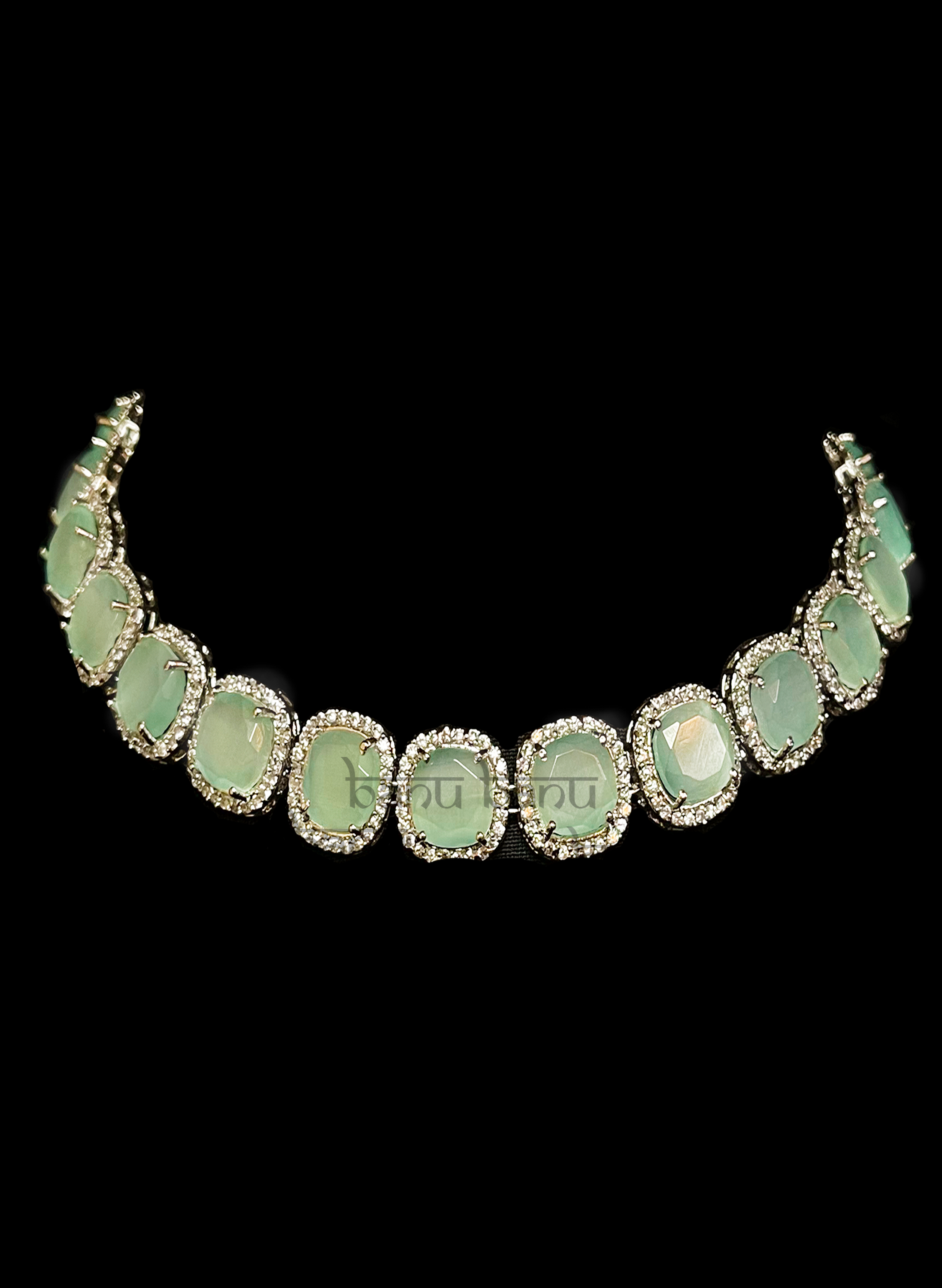 CZ crystal Green Choker Necklace for Indian brides