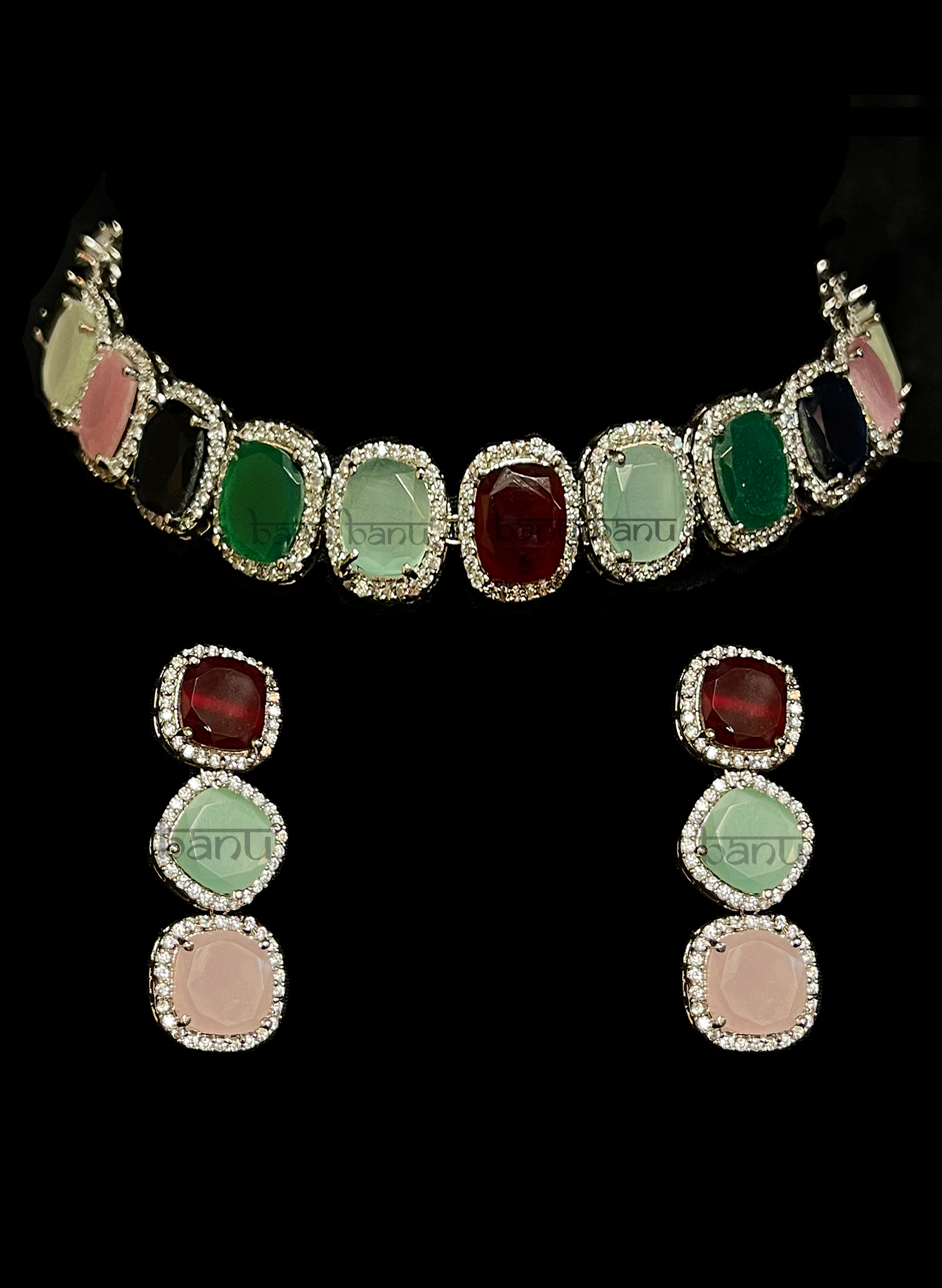 Multicolor CZ crystal bridal jewelry set 