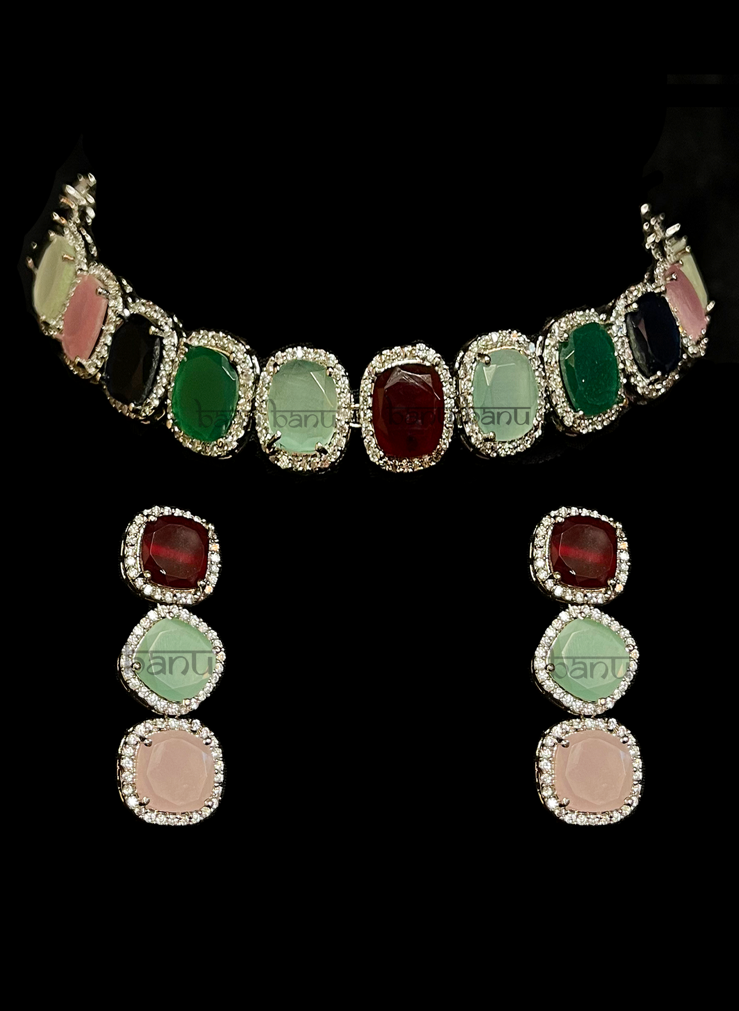 Load image into Gallery viewer, Multicolor CZ crystal bridal jewelry set 
