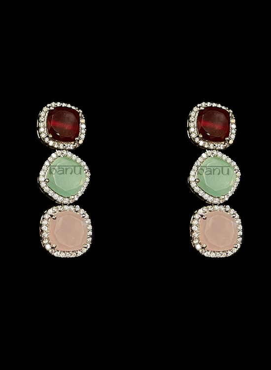 Colorful CZ gems dangle earrings 