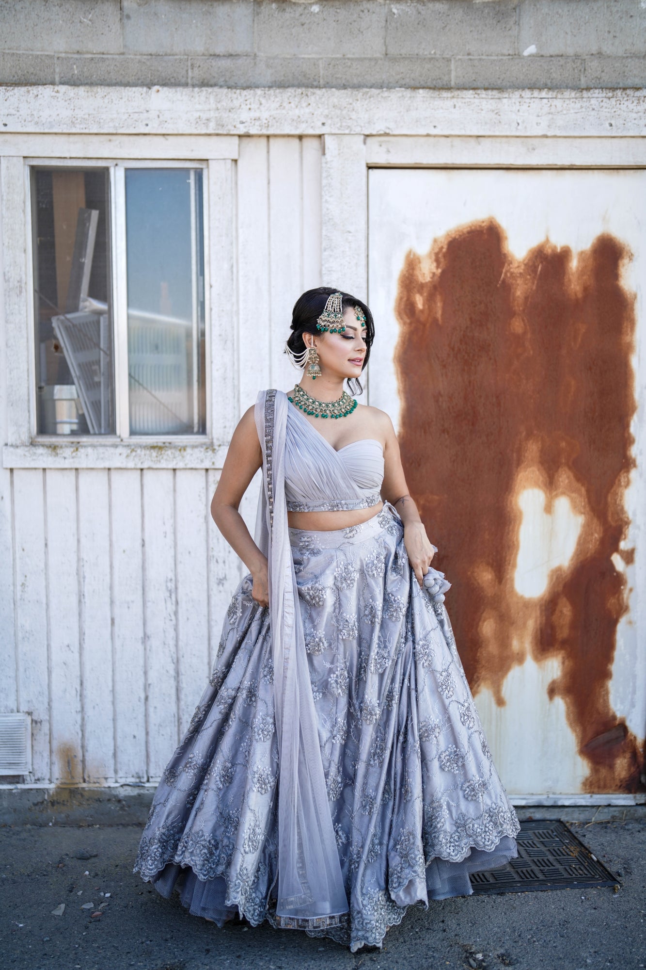 Designer Grey Lehenga Choli Pakistani Wedding Dresses – Nameera by Farooq