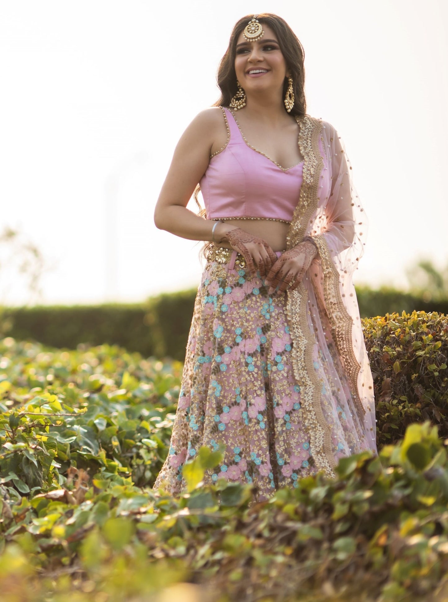 Baby Pink Net Lehenga with Sweetheart Neckline Blouse