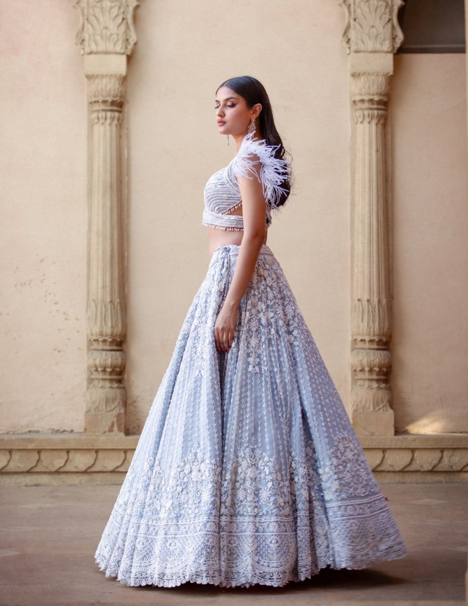 Indian Bridal Wear - Aqua Haze Lehenga Banu Designs Indian Bridal Wear - Aqua Haze Lehenga Banu Designs