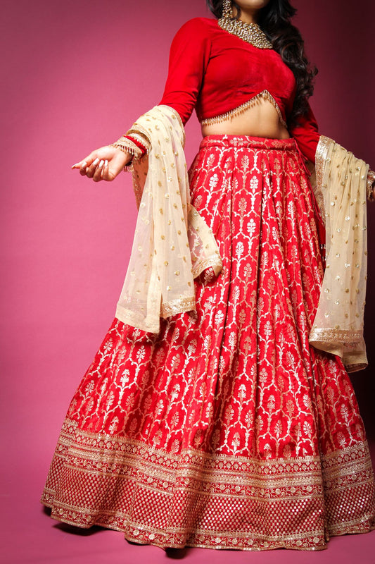 Avni Red Lengha