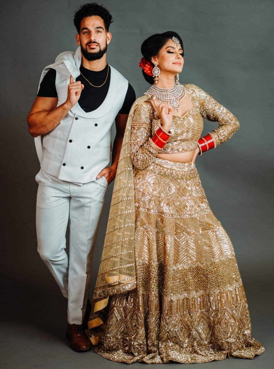 Gold Bridal Lengha: Indian Wedding Lehenga in USA Banu Designs Gold Bridal Lengha: Indian Wedding Lehenga in USA Banu Designs