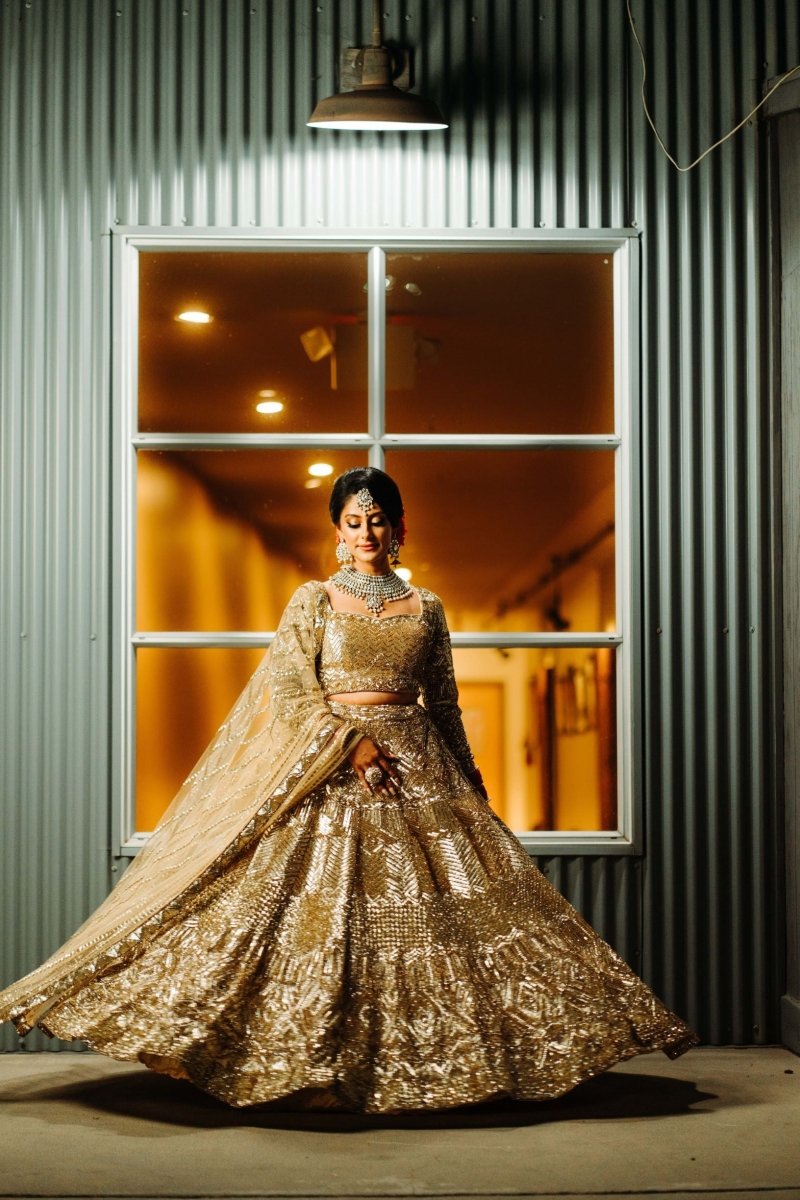 Gold Bridal Lengha: Indian Wedding Lehenga in USA Banu Designs Gold Bridal Lengha: Indian Wedding Lehenga in USA Banu Designs