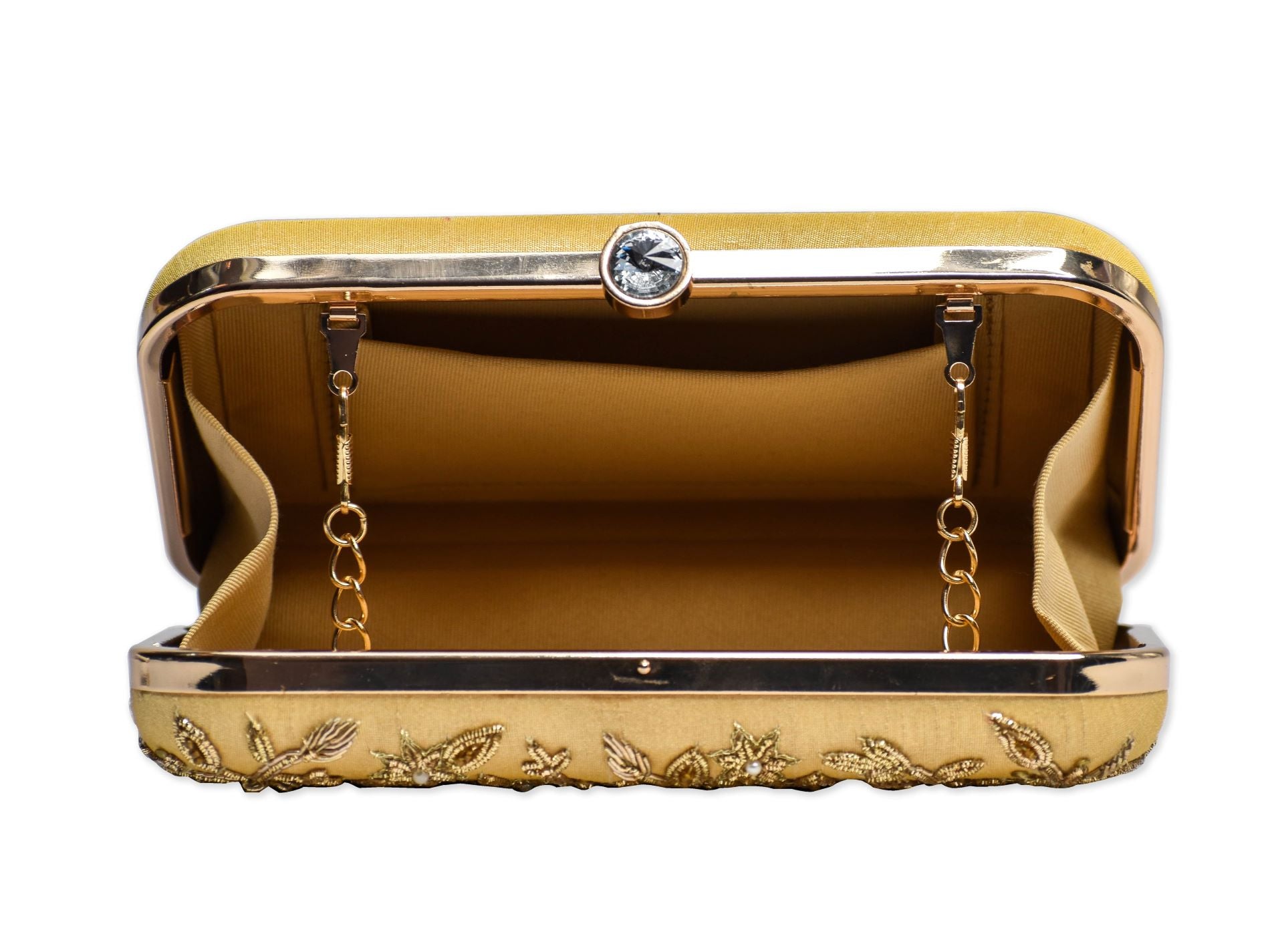 Yellow Clutch Bag Partywear Purse with Metal Chain Strap B Anu Designs