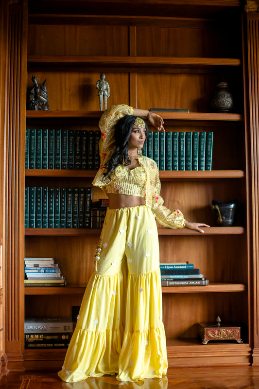 Simone Palazzo Set - With Crop Top and Jacket - bAnuDesigns