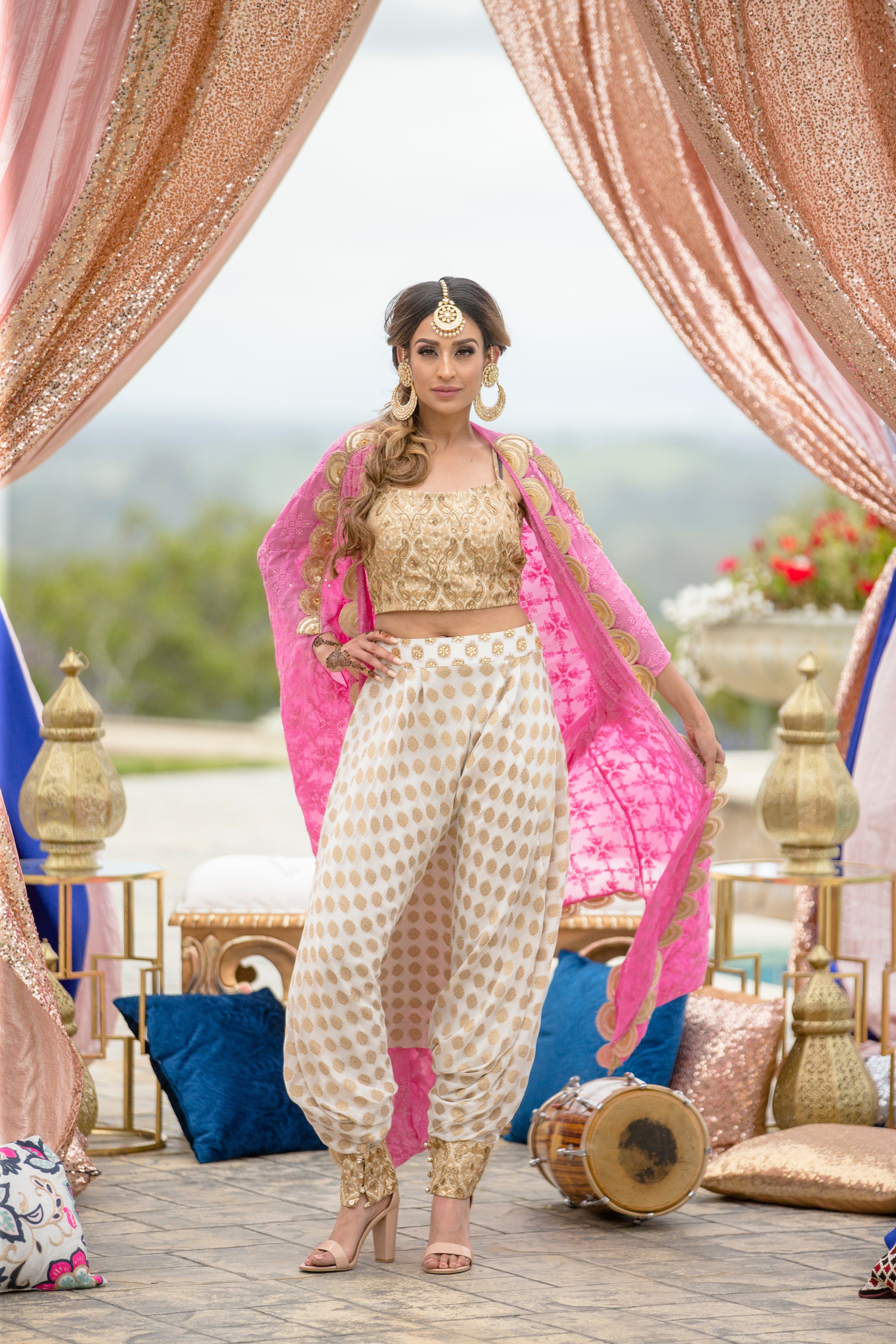 Undeniably elegant, this floral kaftaan jacket paired with an ivory dhoti  and a heavily embellished dusty green blouse is giving us major… | Instagram