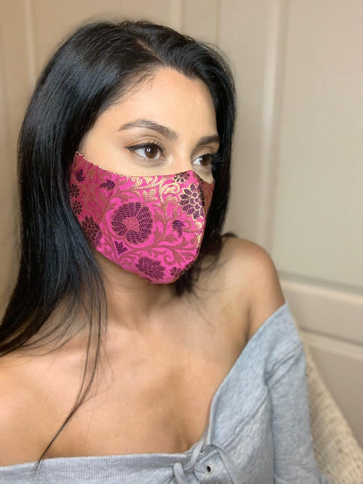 Brocade Face Mask - Fuchsia - bAnuDesigns