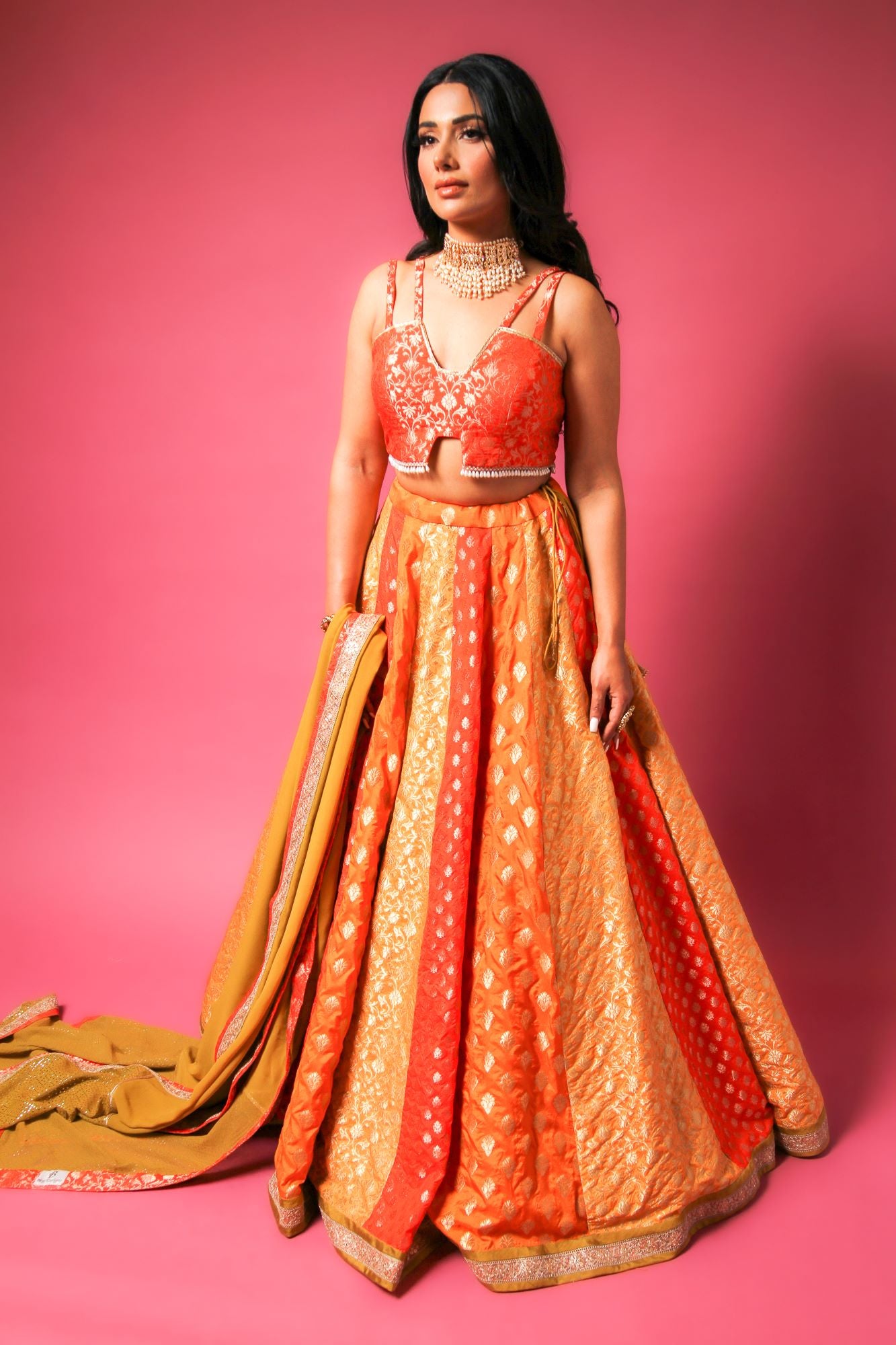 Orange Lehenga Skirt With Choli Pakistani Mehndi Wear – Nameera by Farooq