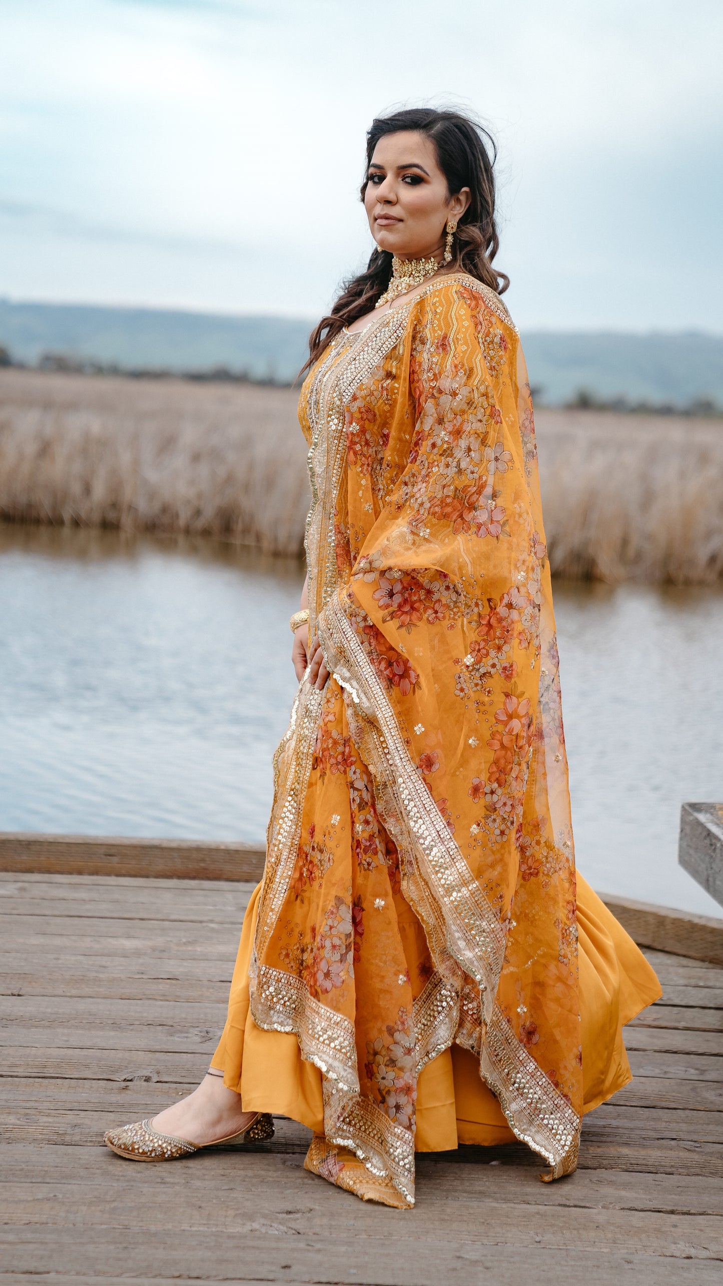 Party wear yellow sharara suit