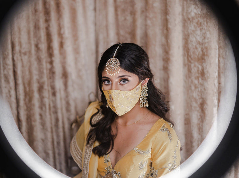 Bridal Silk Embroidery Face Mask - Bright Yellow Gold