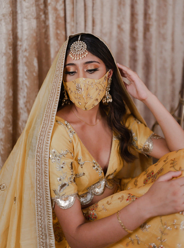 Bridal Silk Embroidery Face Mask - Bright Yellow Gold