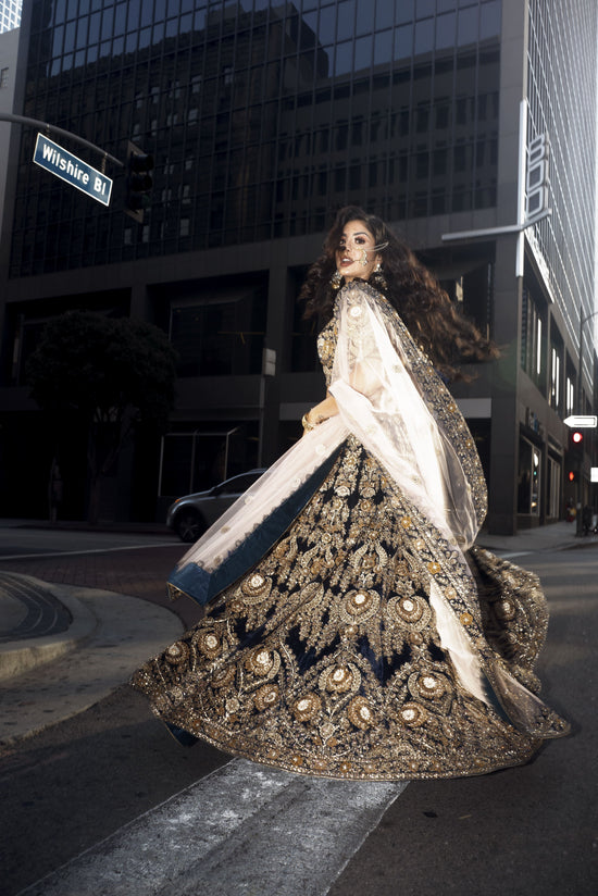 navy blue bridal lehenga