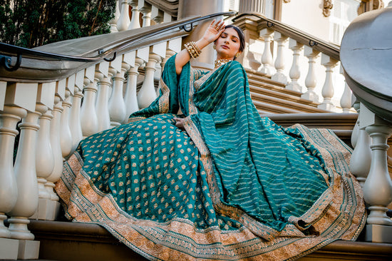 Teal green lehenga choli with sequins & dabka