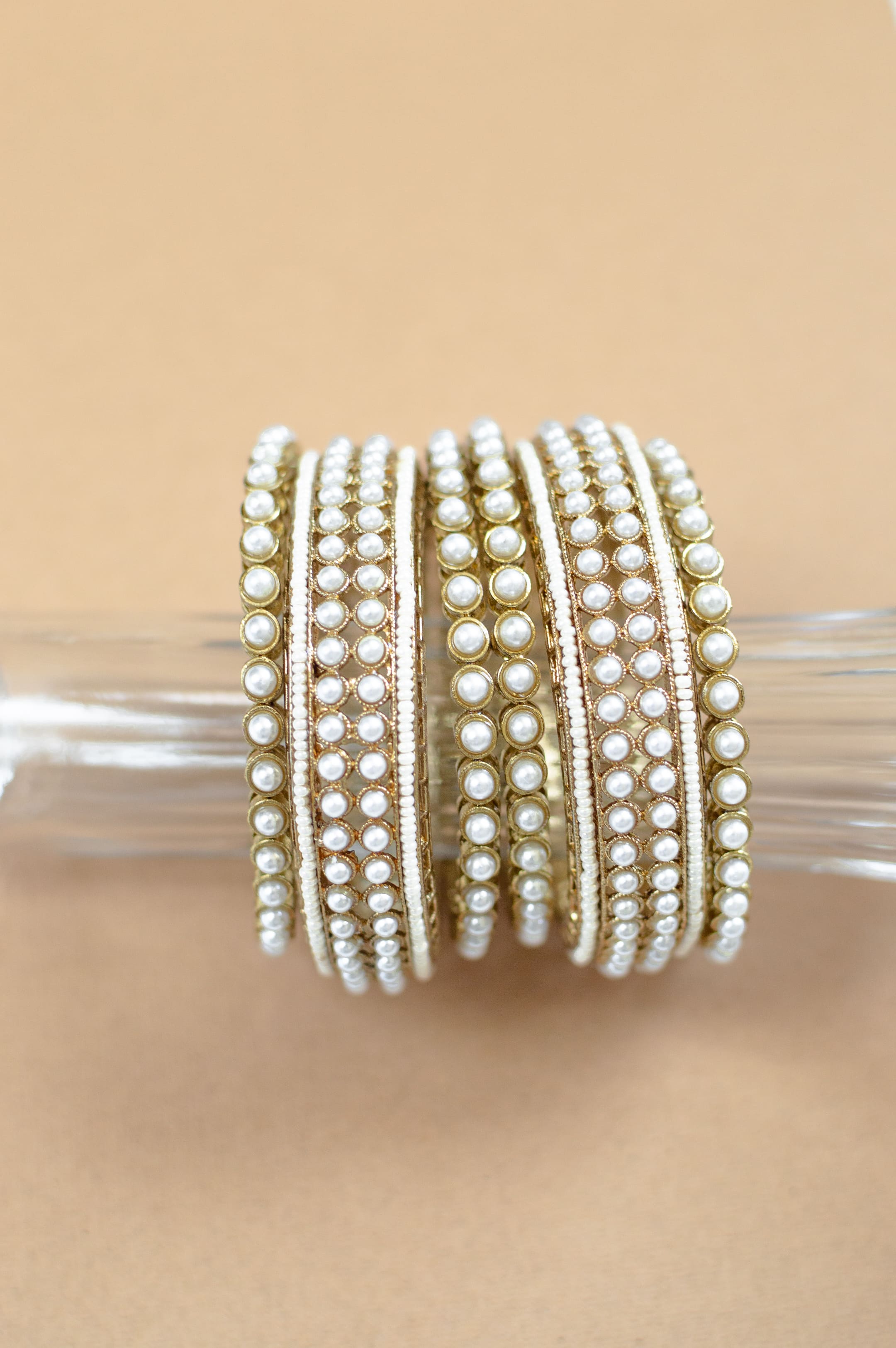 Gold pearl jewelry - Women's bridal bangle set