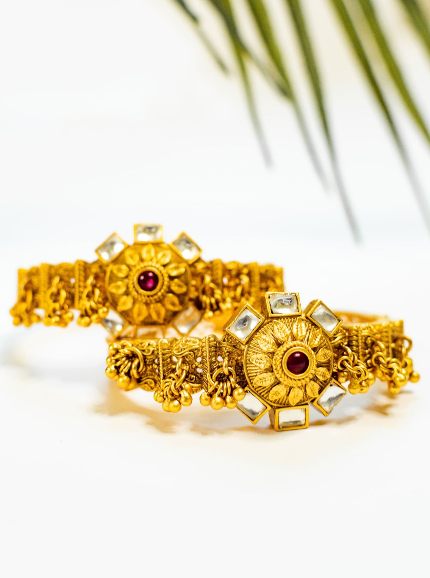 Temple jewelry - Ruby gold bangles for Indian women