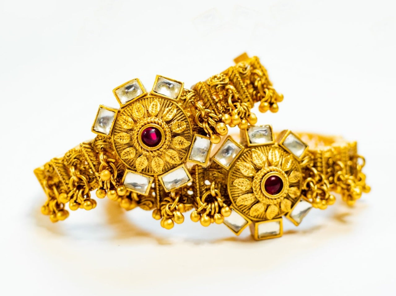 Load image into Gallery viewer, Traditional indian bangles for brides - Ruby stones &amp;amp; Kundans

