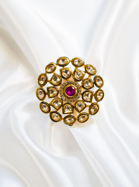 Load image into Gallery viewer, Pink onyx &amp;amp; Kundan ring for women
