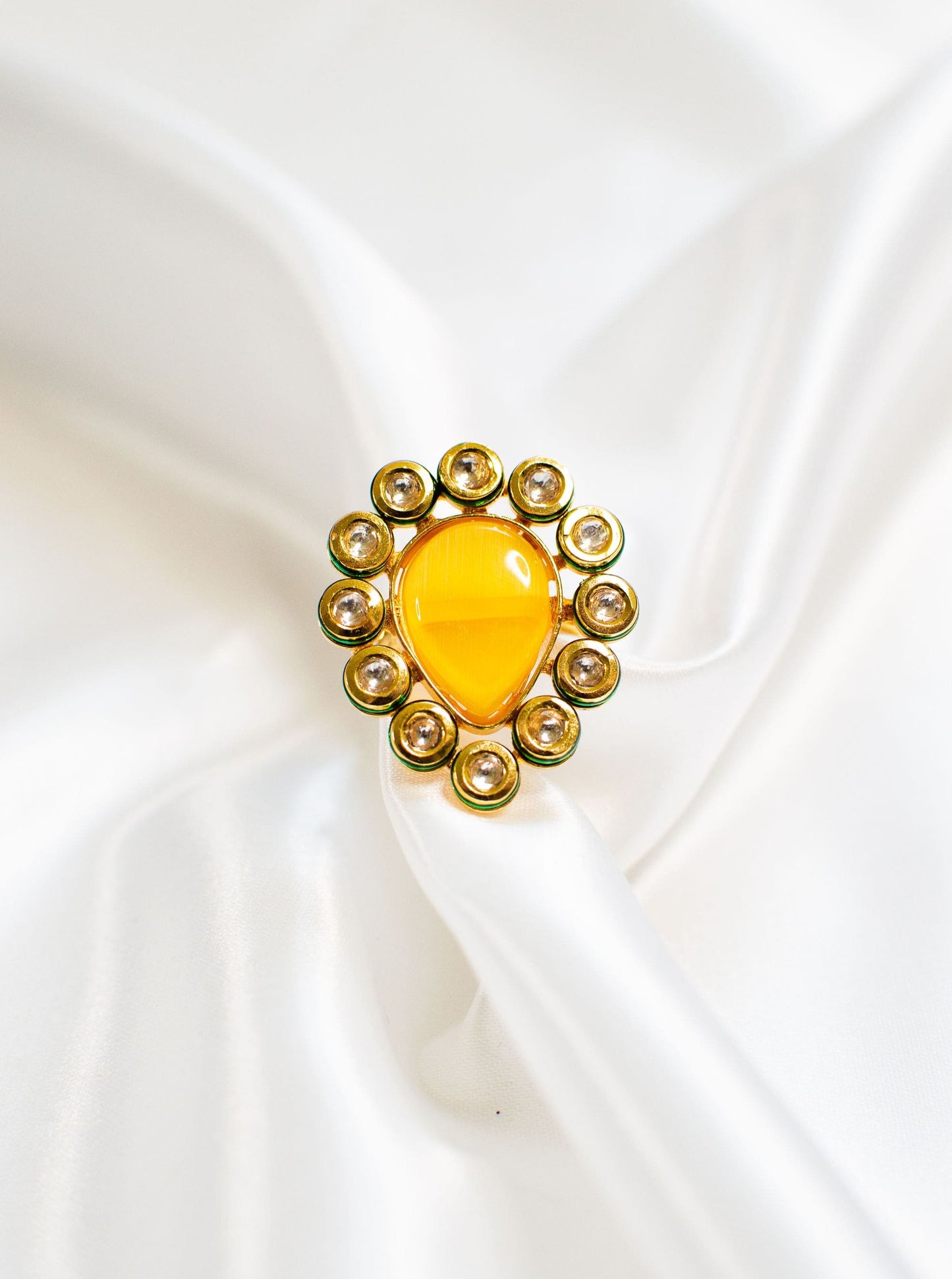 Load image into Gallery viewer, Yellow Kundan jewelry ring with Kundan for Indian Women

