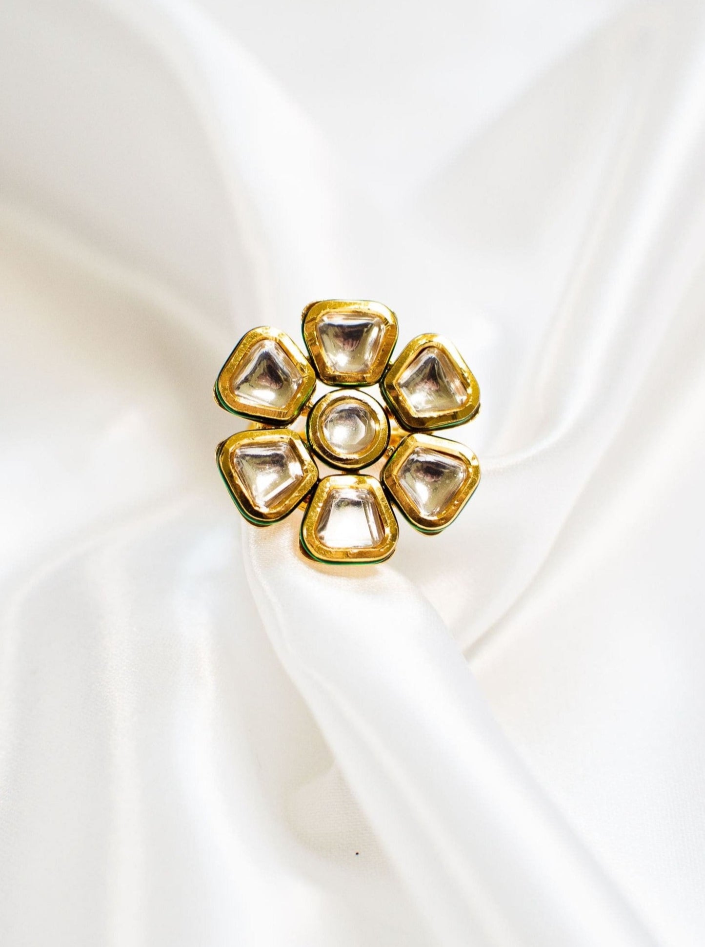Floral fine jewelry for Indian Women - Kundan finger ring