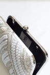 Button closure pearl evening bag
