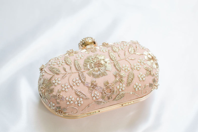 Peach clutch bag - evening women's purse for bridal ocassions