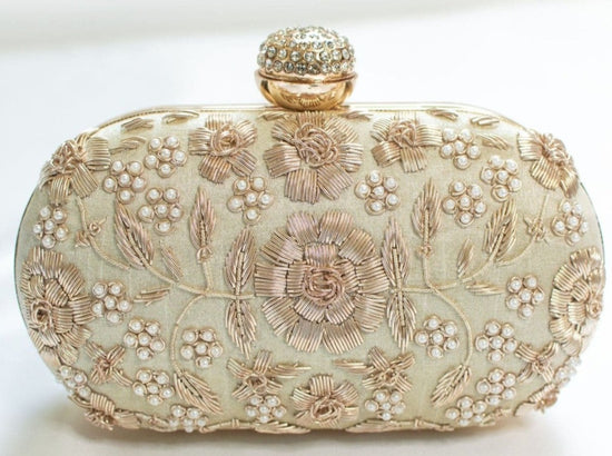 Mint Clutch Bag - Women's pearl & zardozi evening bag for weddings