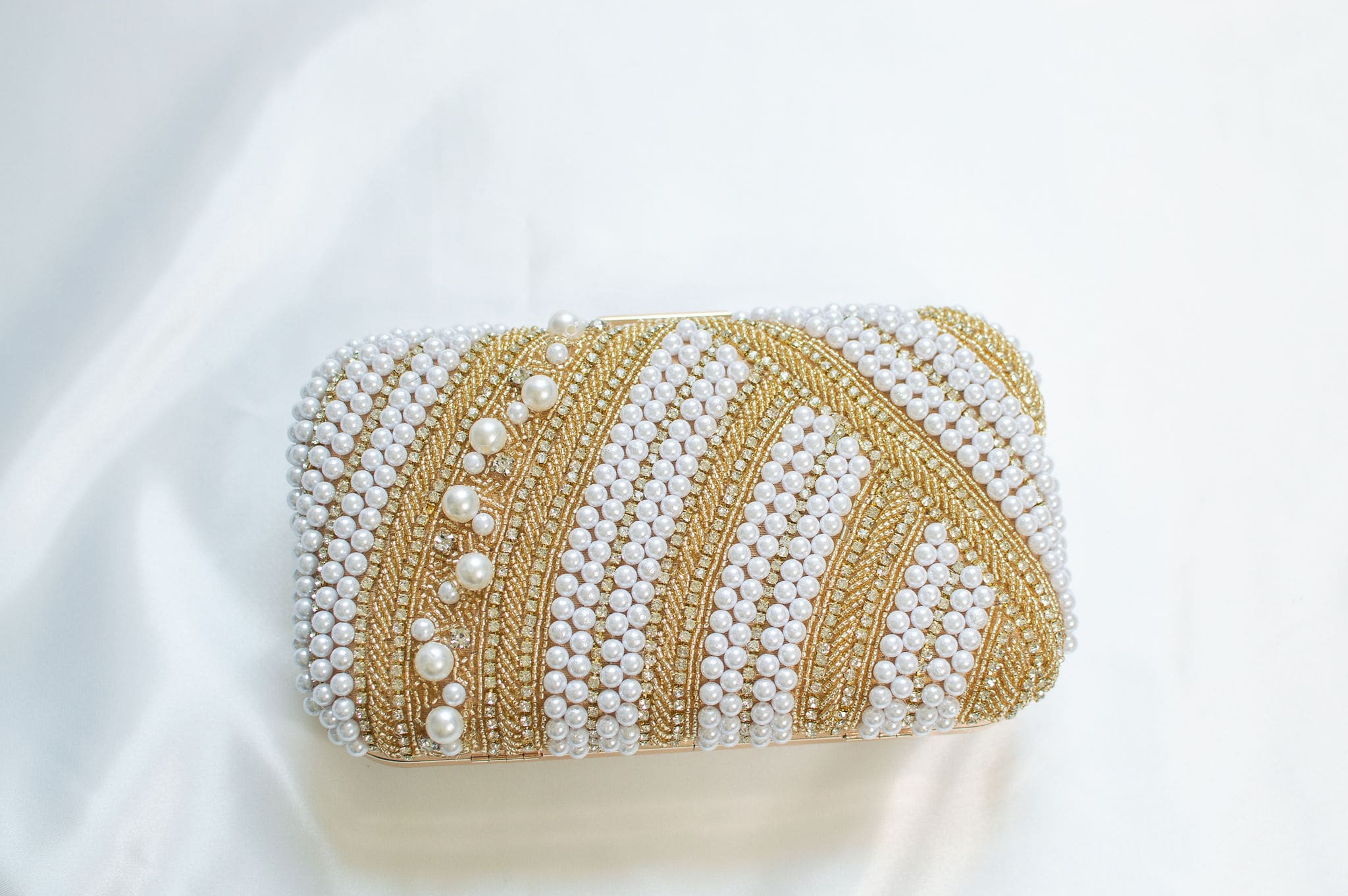 White pearl evening clutch bag for Indian ladies for wedding