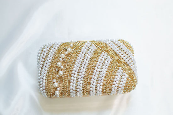 Load image into Gallery viewer, White pearl evening clutch bag for Indian ladies for wedding
