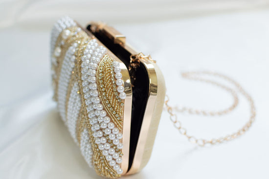 Pearl white & gold clutch - women's evening bag