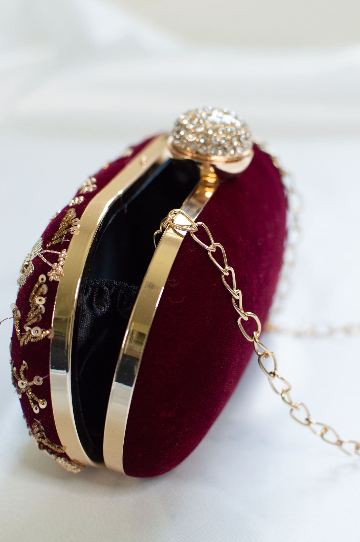 Burgundy clutch purse with sequin, bead & zardozi work
