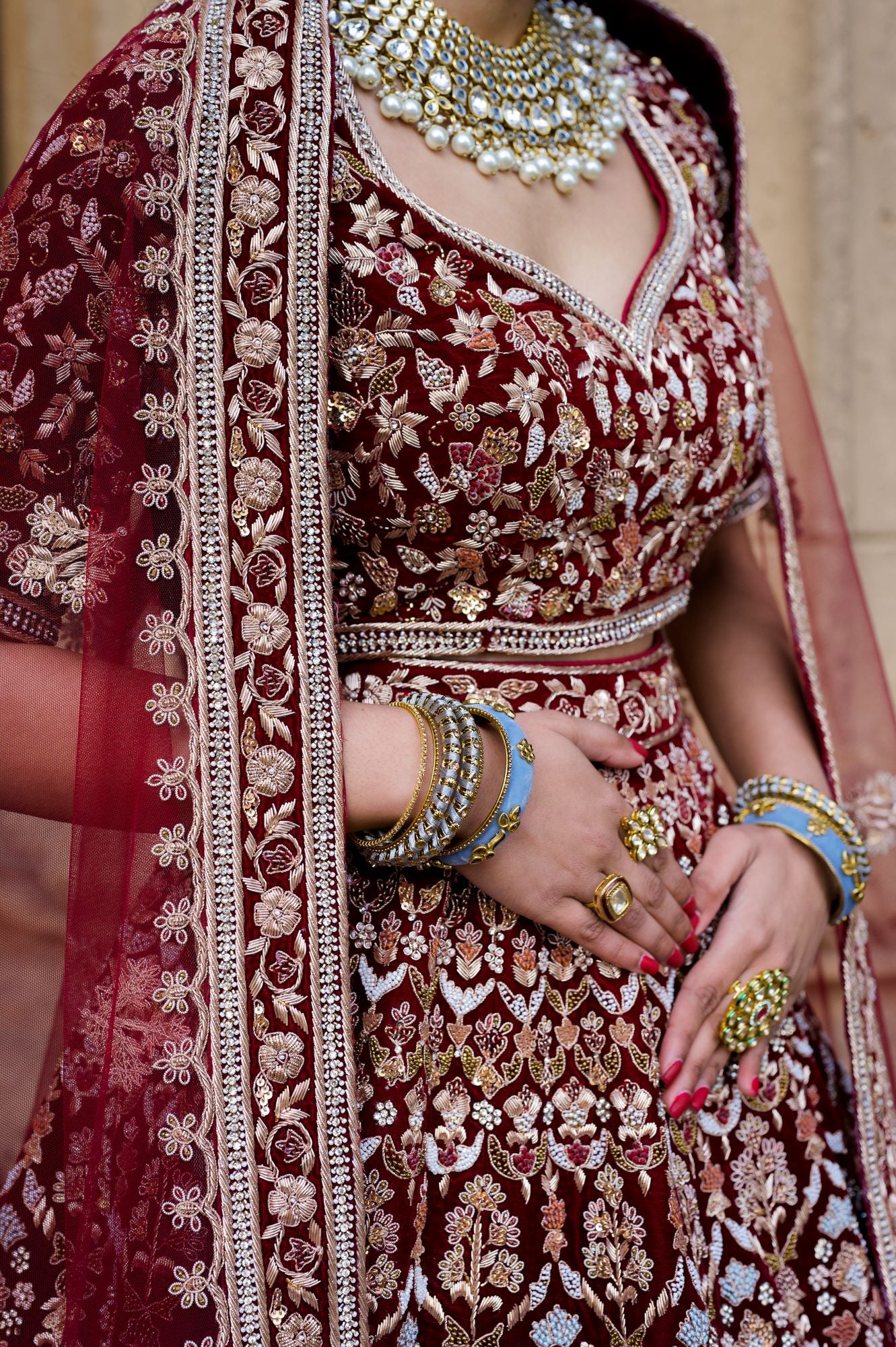 Indian Bridal Wear - Sabyasachi Inspired Maroon Velvet Zardozi Lehenga – B  Anu Designs