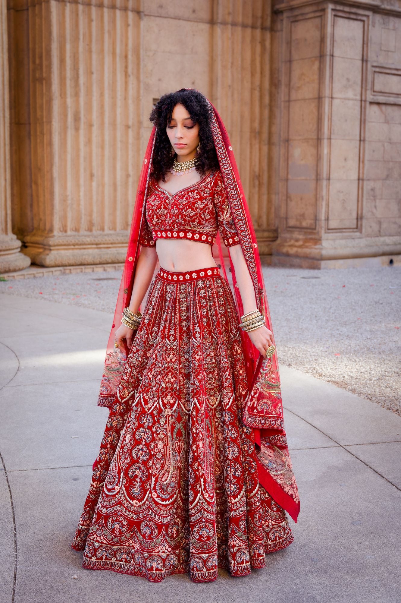 Ruby Red Georgette Wedding Lehenga Choli with Intricate