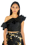 Eros Lengha - One shoulder crop top with black embroidered Lengha - bAnuDesigns