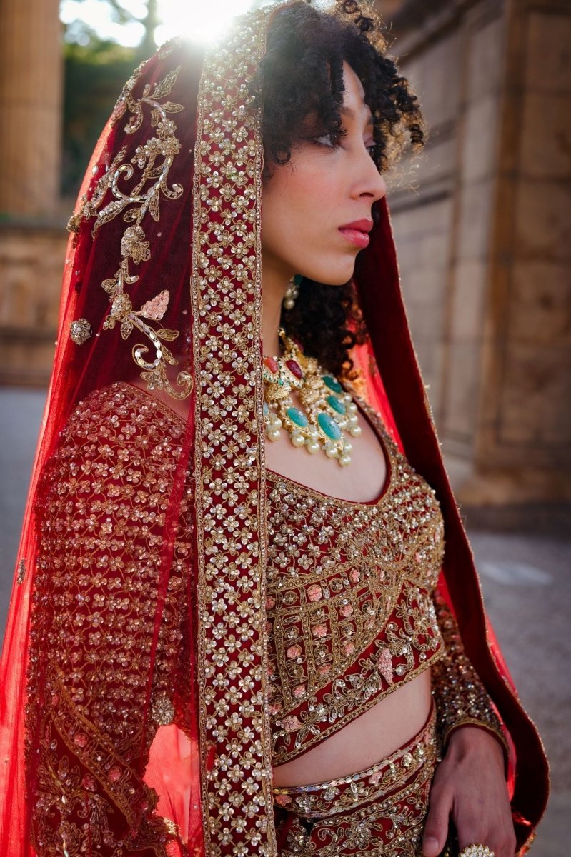 red indian bridal dresses Indian Modern Bridal Outfit: Red shaded Sequin Lehenga Choli – Banu Designs